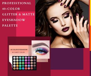 Professtional 40-Color Glitter & Matte Eyeshadow Palette – Waterproof, Long-Lasting Pressed Powder Makeup Kit for Women - CartRare