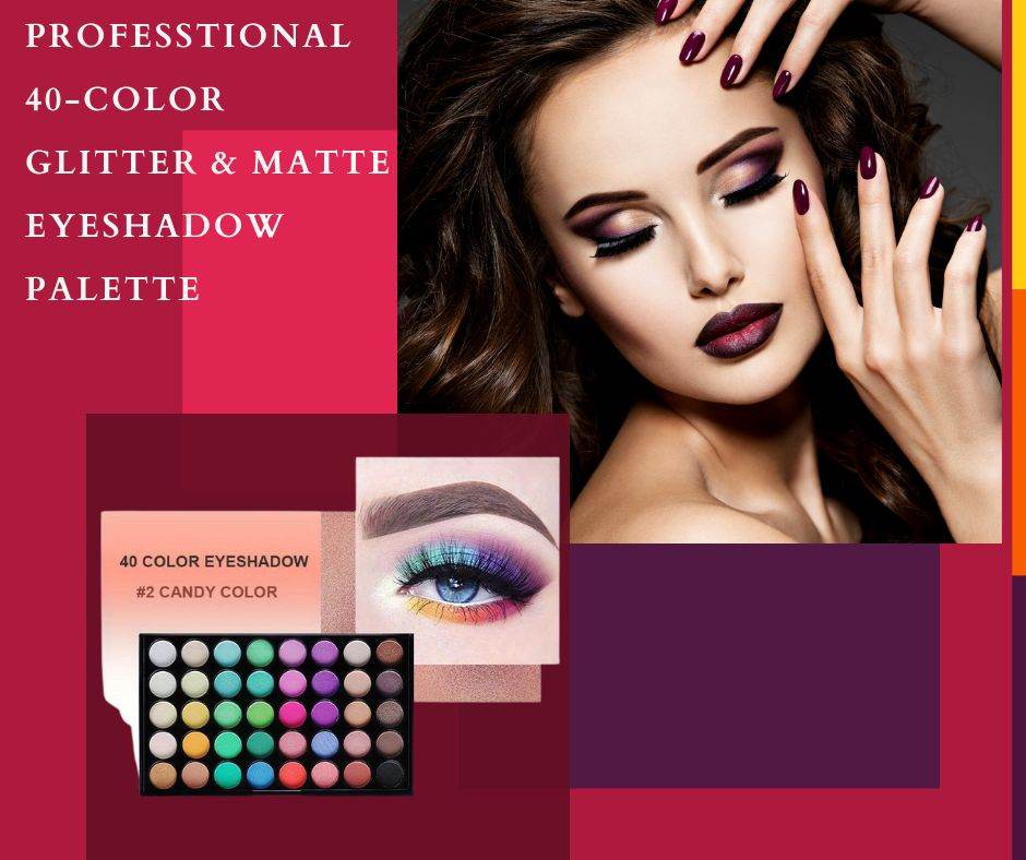 Professtional 40-Color Glitter & Matte Eyeshadow Palette – Waterproof, Long-Lasting Pressed Powder Makeup Kit for Women - CartRare