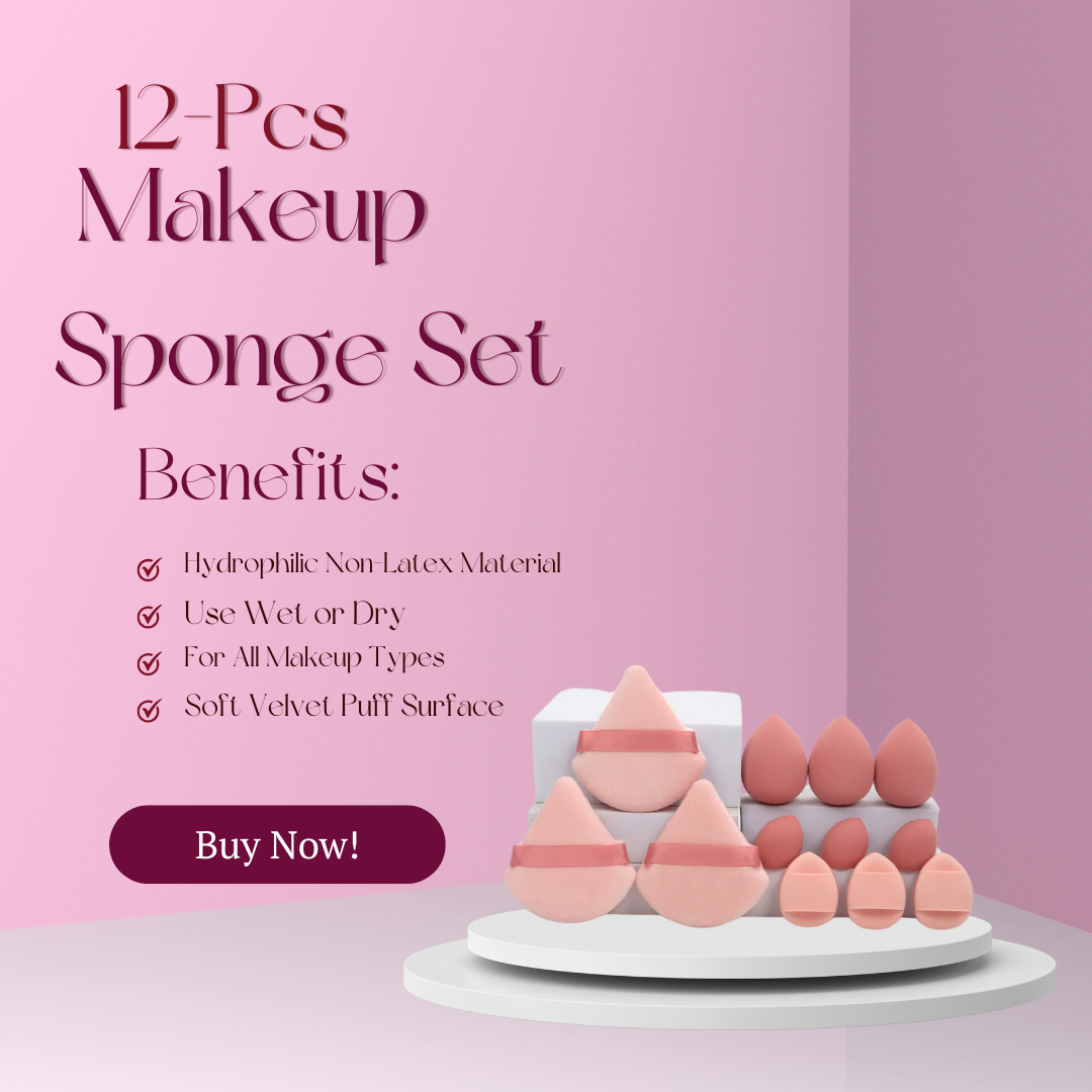 12-Piece Makeup Sponge Set – Loose Powder Puffs, Mini Cushions, Beauty Blenders for All Uses