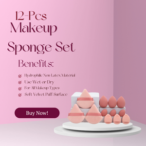 12-Piece Makeup Sponge Set – Loose Powder Puffs, Mini Cushions, Beauty Blenders for All Uses - CartRare