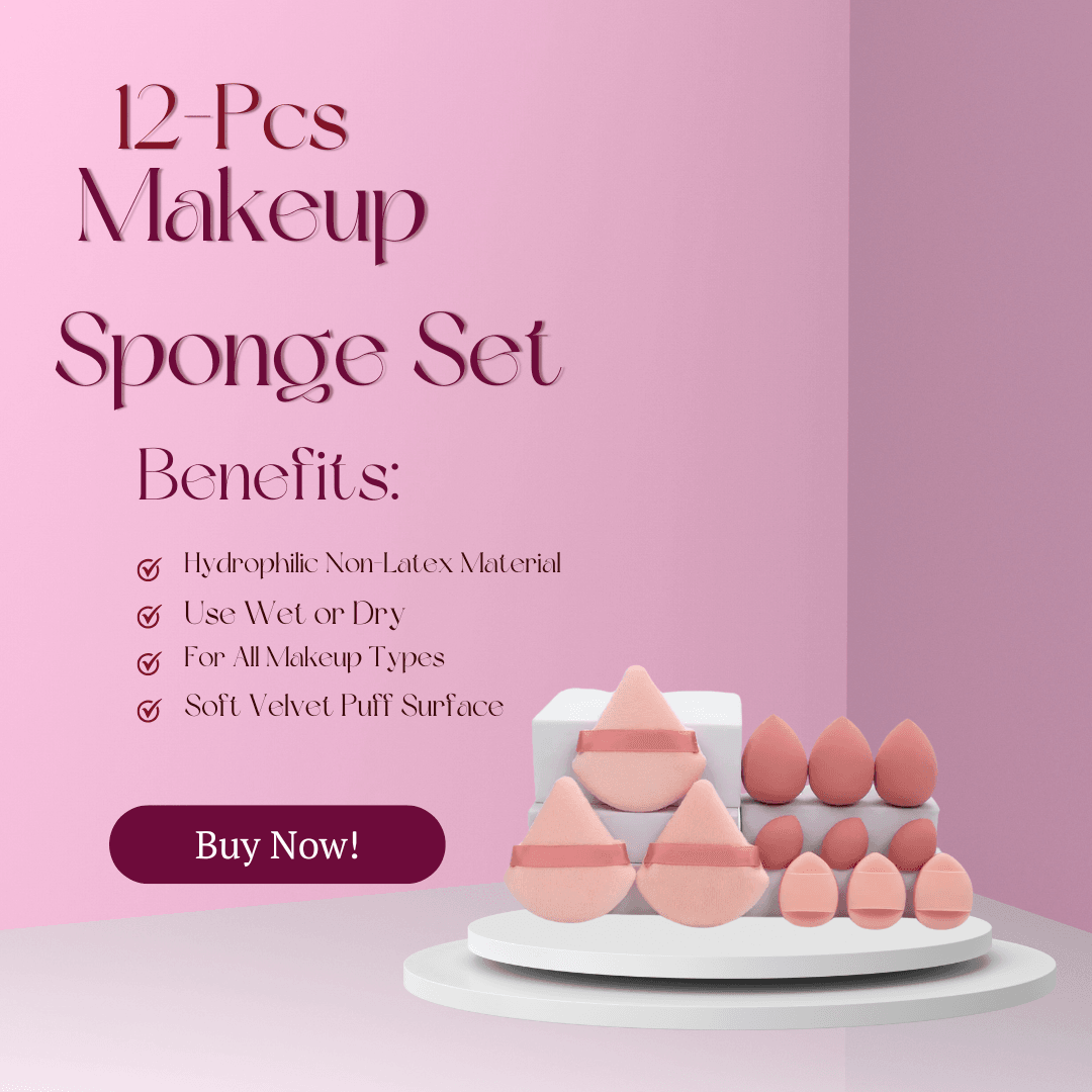 12-Piece Makeup Sponge Set – Loose Powder Puffs, Mini Cushions, Beauty Blenders for All Uses - CartRare
