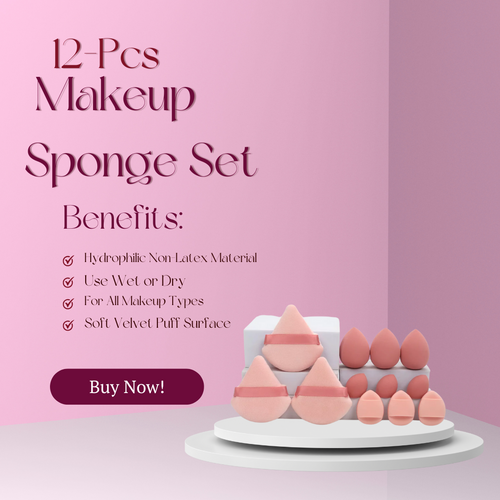 12-Piece Makeup Sponge Set – Loose Powder Puffs, Mini Cushions, Beauty Blenders for All Uses
