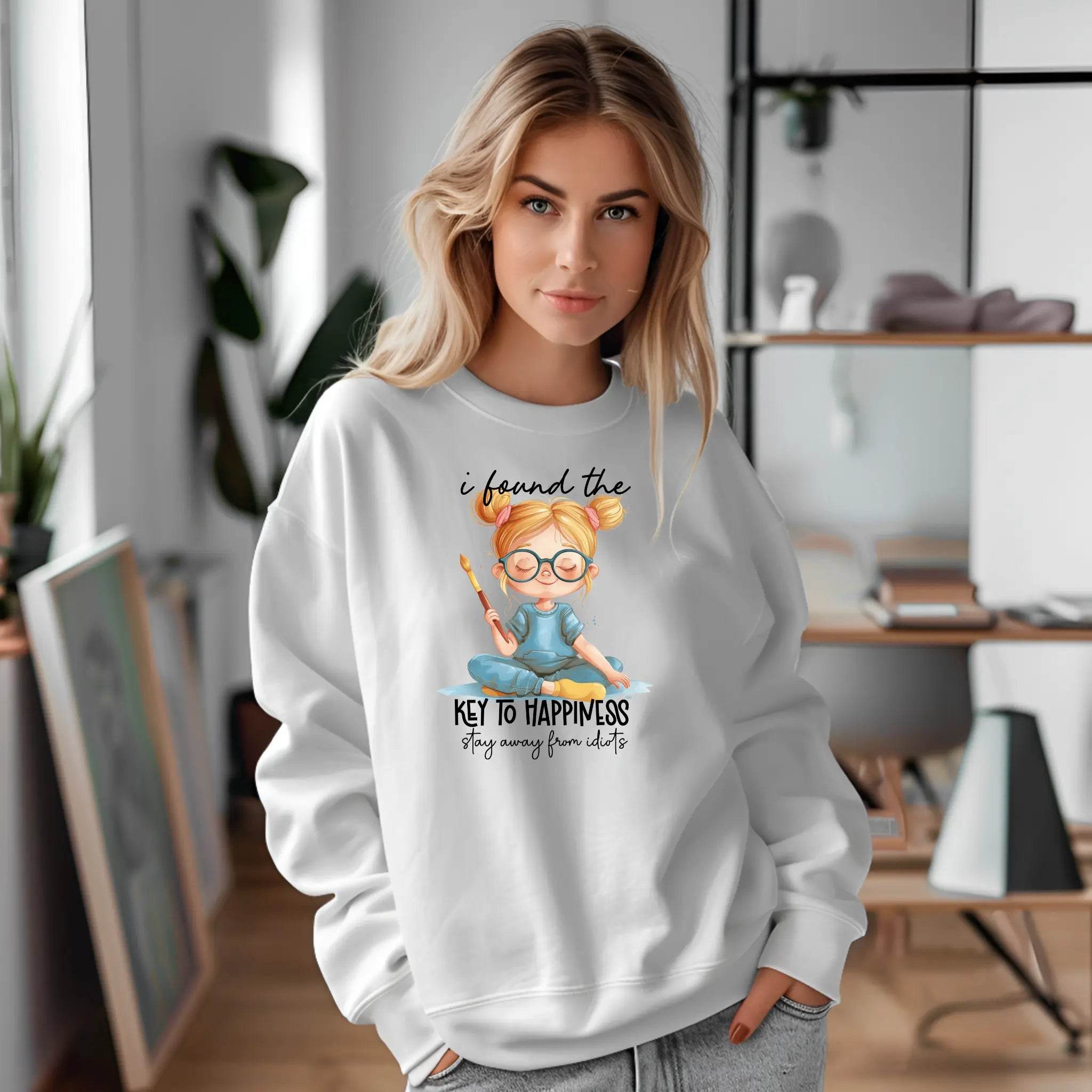 I Found the Key to Happiness Stay Away from the Idiots Sweatshirt – Funny Graphic Pullover - CartRare