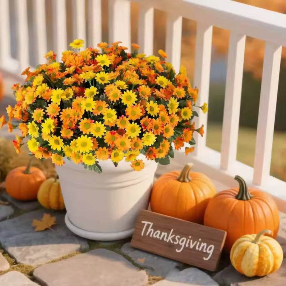 SunsetBloom Everlasting Outdoor Mums – Lifelike Artificial Flowers for Garden & Patio Decor - CartRare