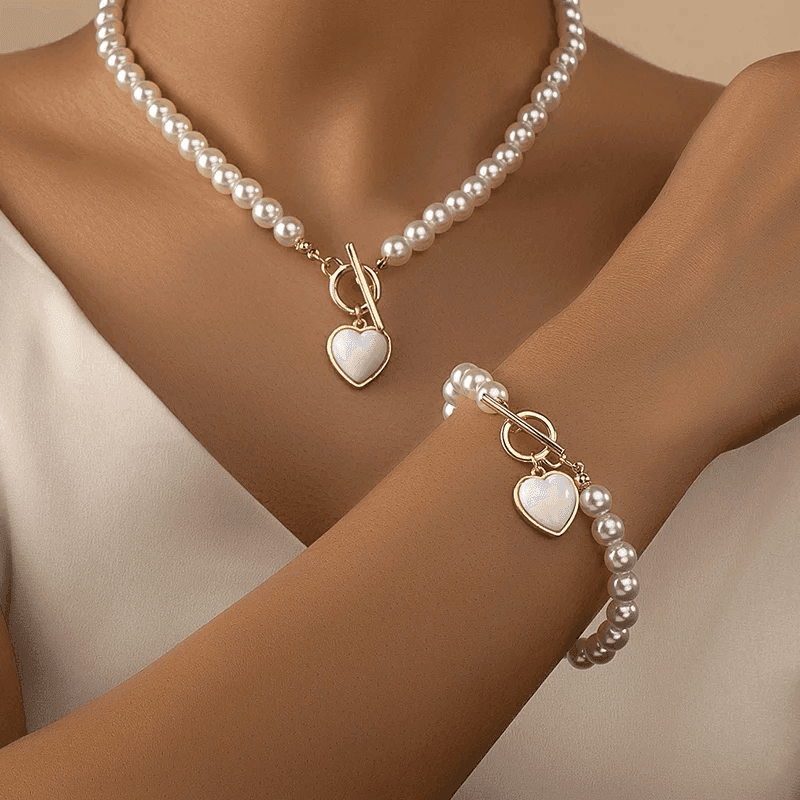 Elegant 2-Piece Pearl Jewelry Set – Necklace & Bracelet - CartRare