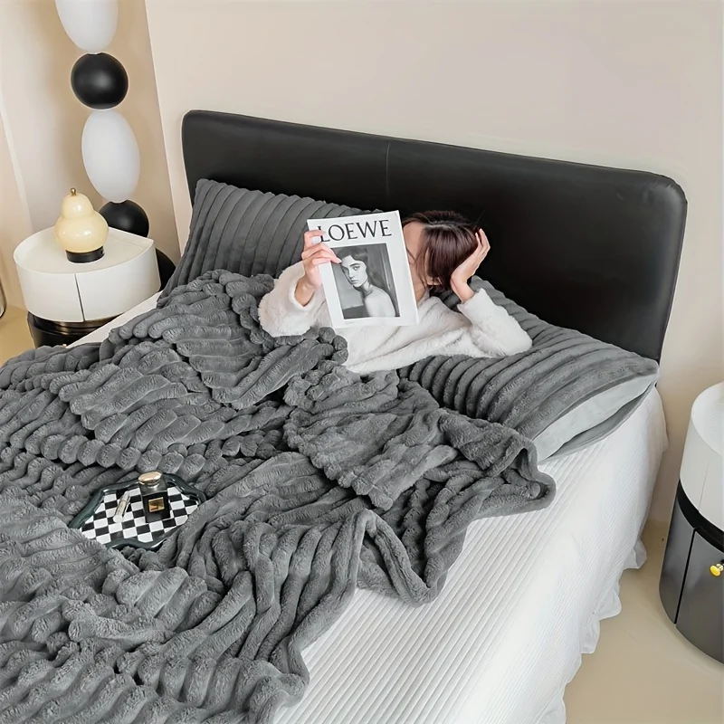 Light luxury Solid Color Multifunctional Rabbit Velvet Blanket - CartRare