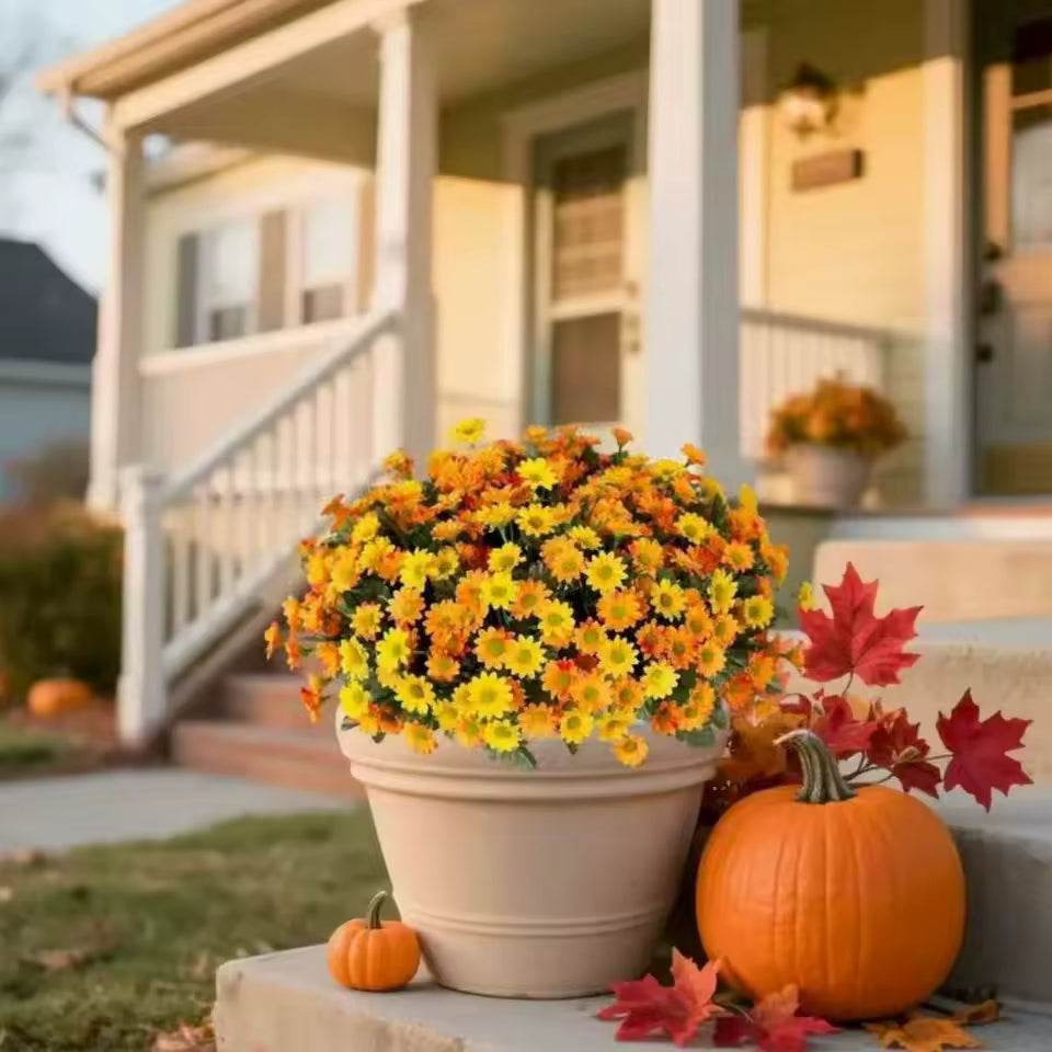 SunsetBloom Everlasting Outdoor Mums – Lifelike Artificial Flowers for Garden & Patio Decor - CartRare