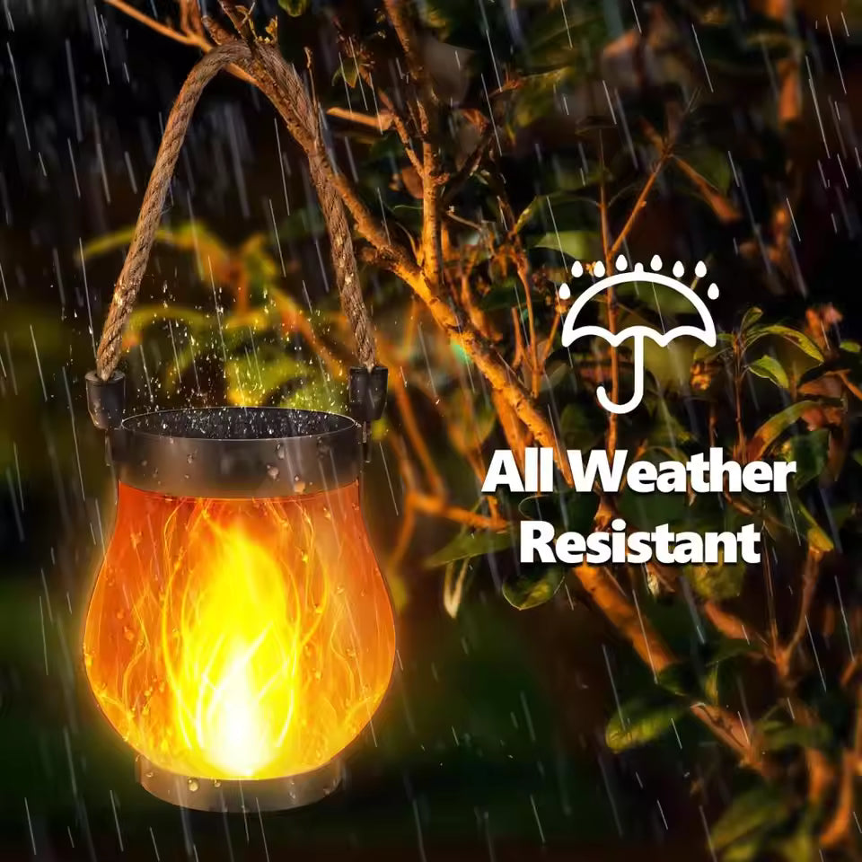 Waterproof Solar Lantern Lights for Outdoor Decor – Flickering Flame Hanging Lights with 2 Modes for Patio, Yard & Garden - CartRare