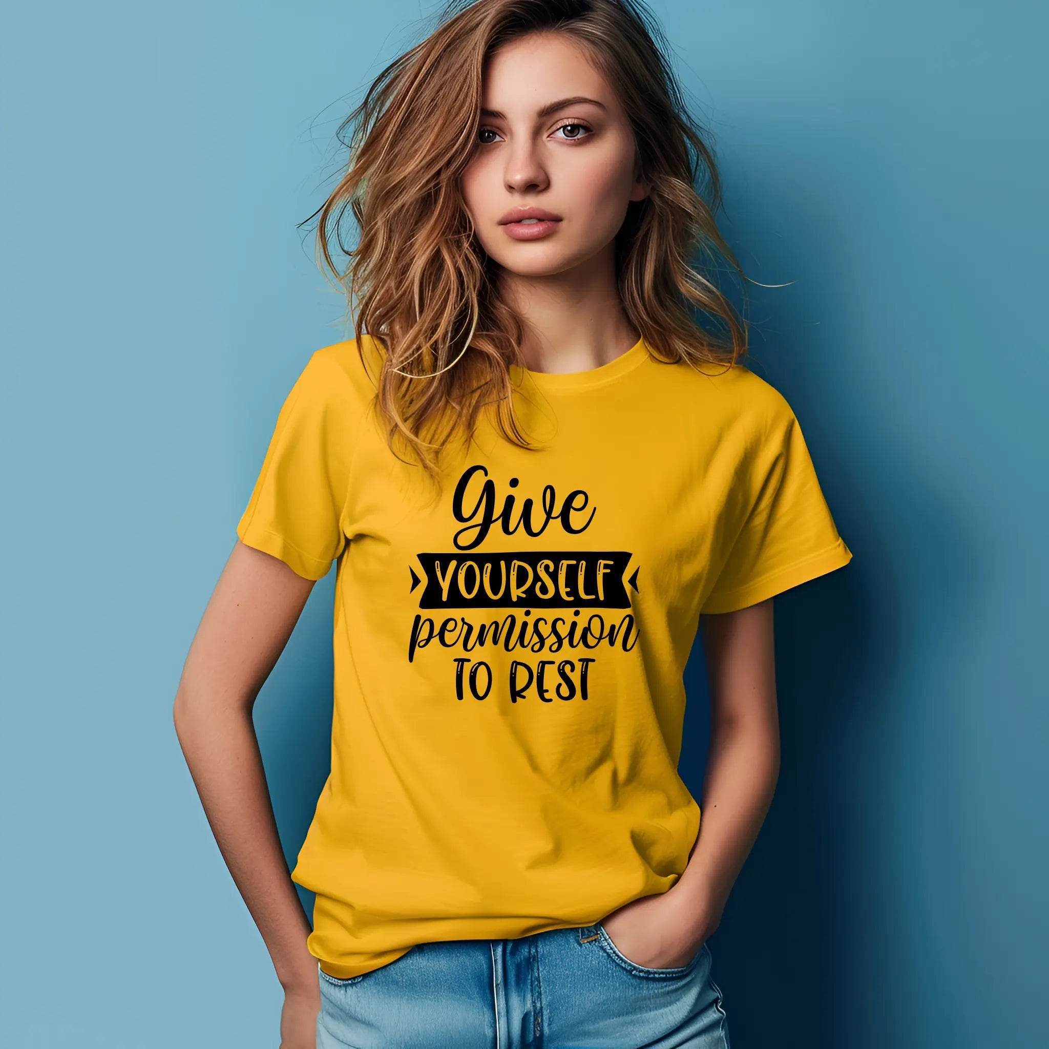 Give Yourself Permission to Rest Motivational T-Shirt - CartRare
