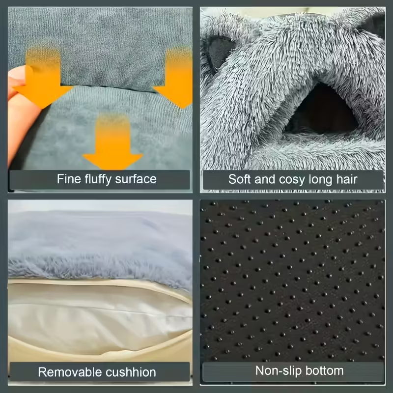 Winter Warm Fleece Cat Cave – Windproof 360° Thermal Comfort for Cats & Small Dogs