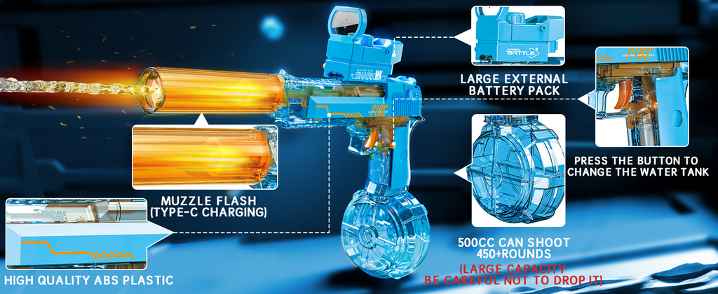 Desert Eagle Electric Water Gun with Silencer and Light High Speed, Long Range Squirt Gun for Kids & Adults - CartRare