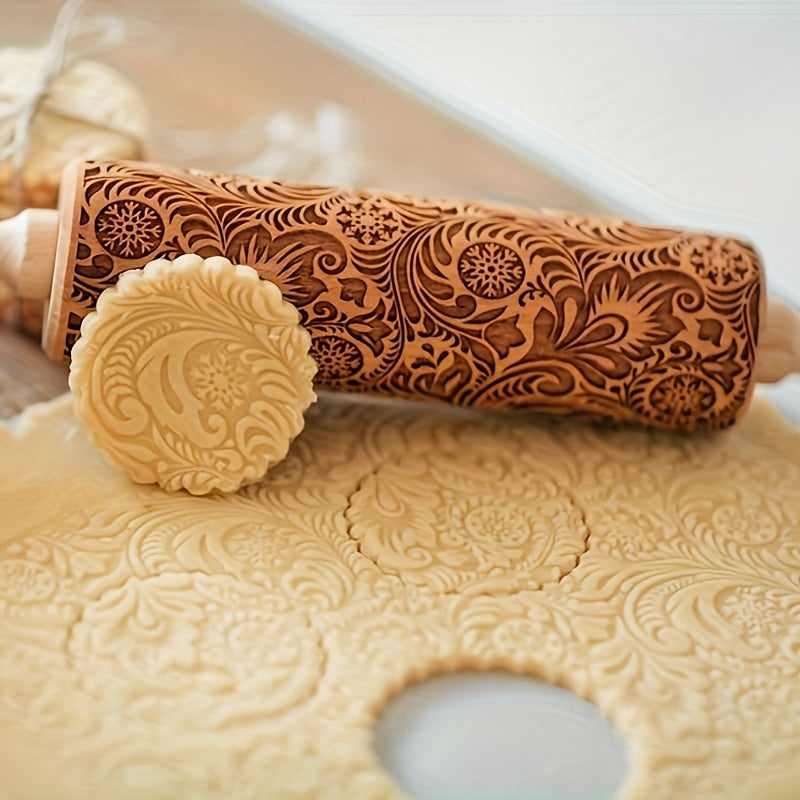 Premium Patterned Wooden Rolling Pin Embossed Dough & Baking Tool for All Designs