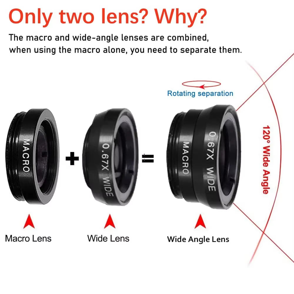 3-in-1 Smartphone Camera Lens Kit with Fisheye and Wide Angle - CartRare