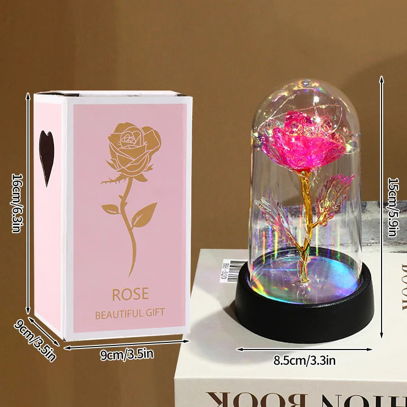 Eternal Rose LED Light in Glass Dome Romantic Gift Decor