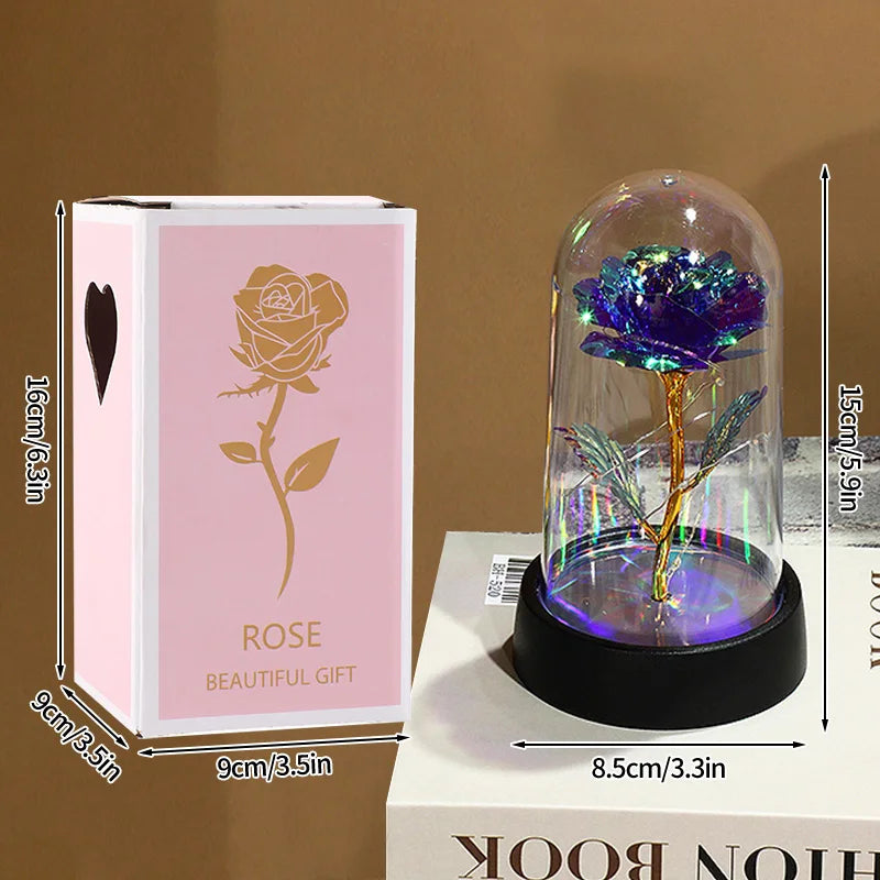Eternal Rose LED Light in Glass Dome Romantic Gift Decor