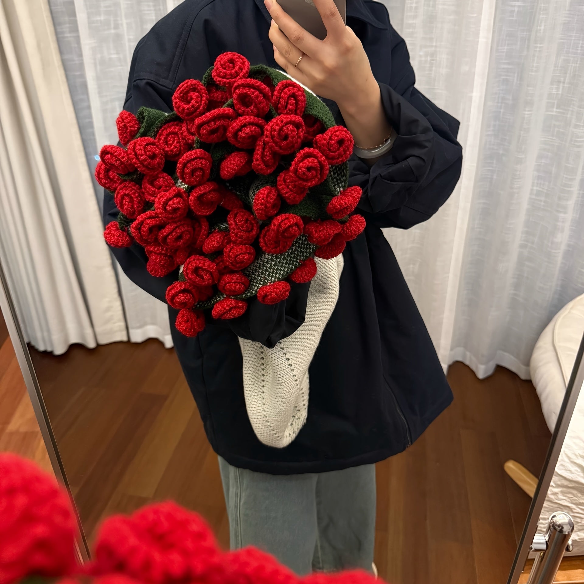 Crochet Flower Blanket & Bouquet Handmade Soft Lightweight Throw for Home & Gifts