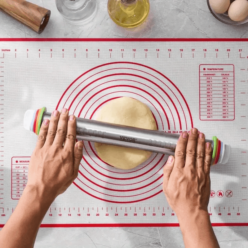 Adjustable Stainless Steel Rolling Pin – 43cm Dough & Fondant Roller with Thickness Rings for Baking & Cake Decorating - CartRare