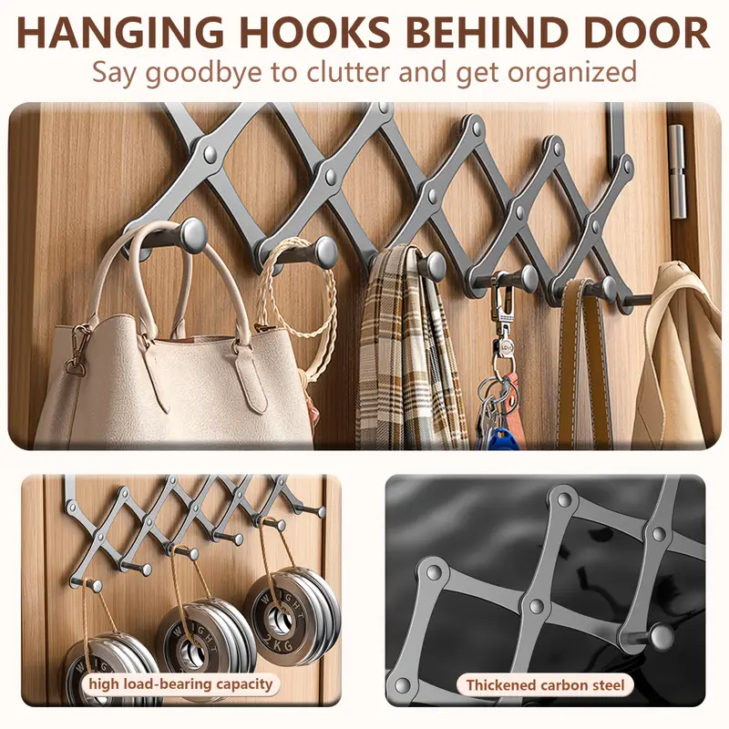Retractable Over-the-Door Hook Rack – Heavy-Duty with 6 Hooks for Coats, Towels & Bags - CartRare