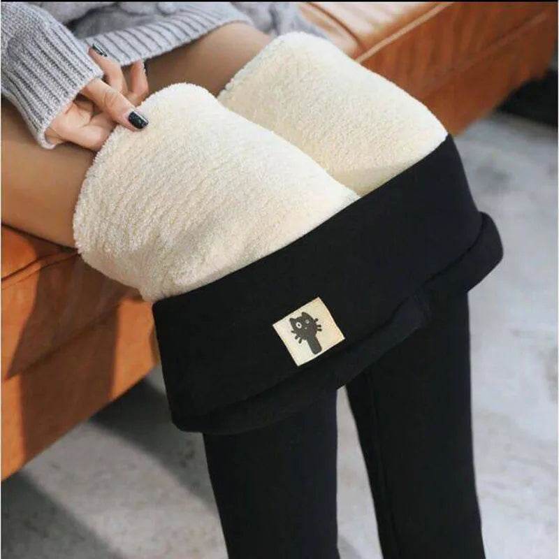 Women’s Thick Fleece Winter Leggings – High Waist Lamb Cashmere Velvet Warm Slim Tights - CartRare