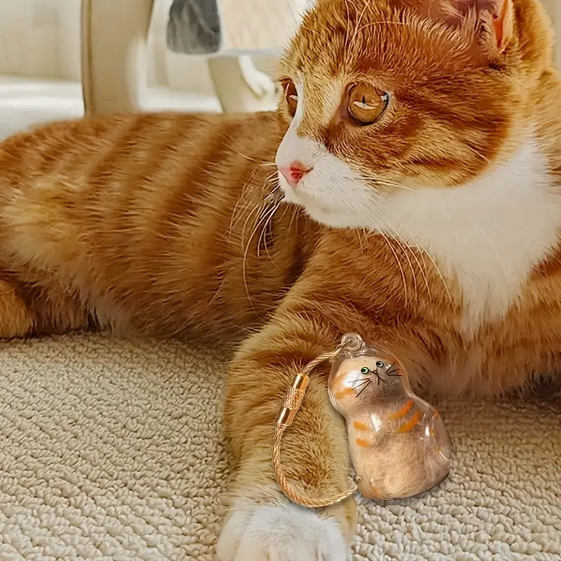 Cat Fur Memorial Keychain Transparent Pet Hair Keepsake Pendant