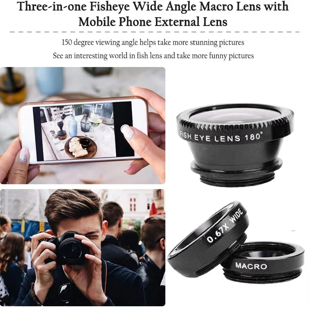 3-in-1 Smartphone Camera Lens Kit with Fisheye and Wide Angle - CartRare