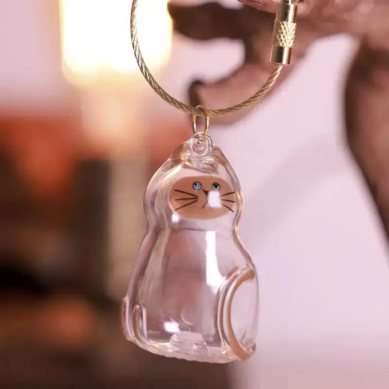 Cat Fur Memorial Keychain Transparent Pet Hair Keepsake Pendant - CartRare