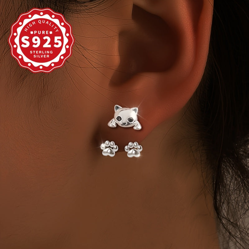 Cat Paw Dangle Earrings Sterling Silver 925 Cute, Hypoallergenic & Perfect Gift Set