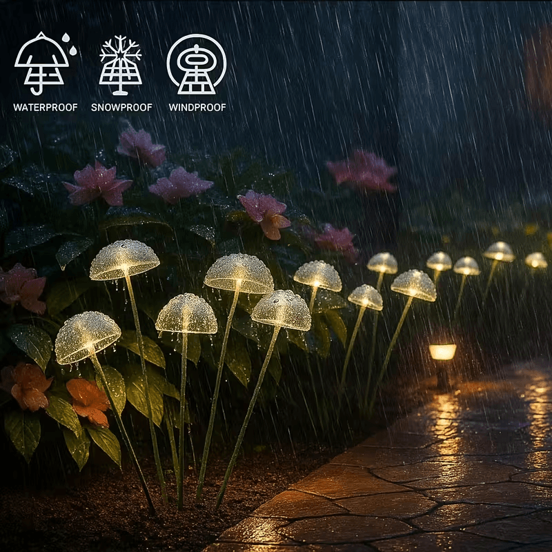 Solar Mushroom/Jellyfish LED Stake Lights – Outdoor Waterproof Garden Decor with Auto On/Off & Warm/RGB Color Modes (IP65, 600mAh) - CartRare