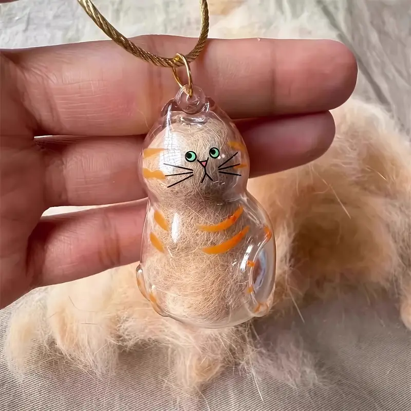 Cat Fur Memorial Keychain Transparent Pet Hair Keepsake Pendant