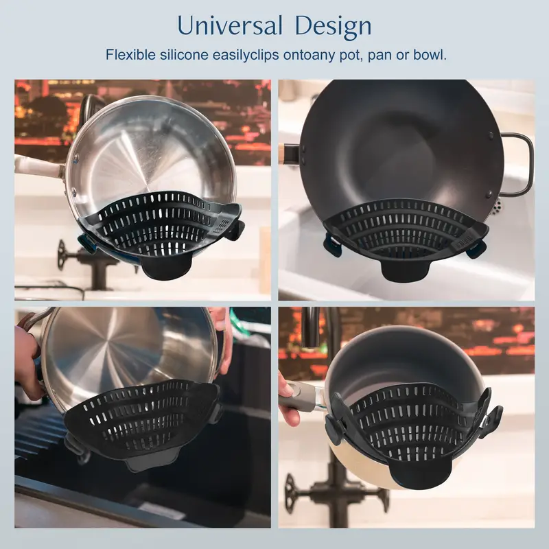 Adjustable Clip-On Strainer for Pots, Pans & Bowls – 1pc Kitchen Pot Strainer