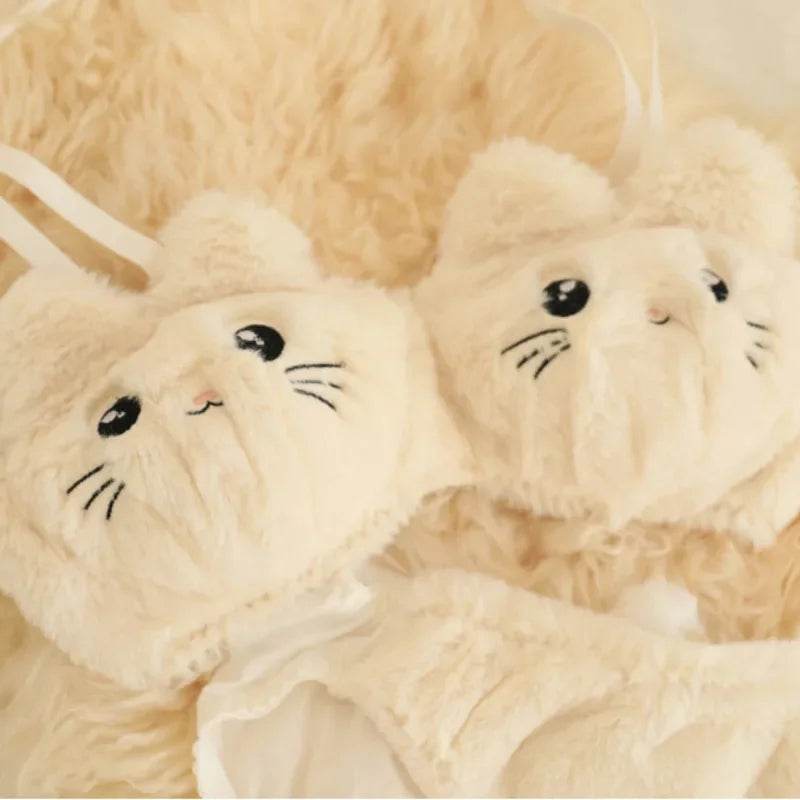 2-Piece Anime Lingerie Set – Soft Plush Bra & Panty with Cartoon Cats Design for Women & Girls - CartRare
