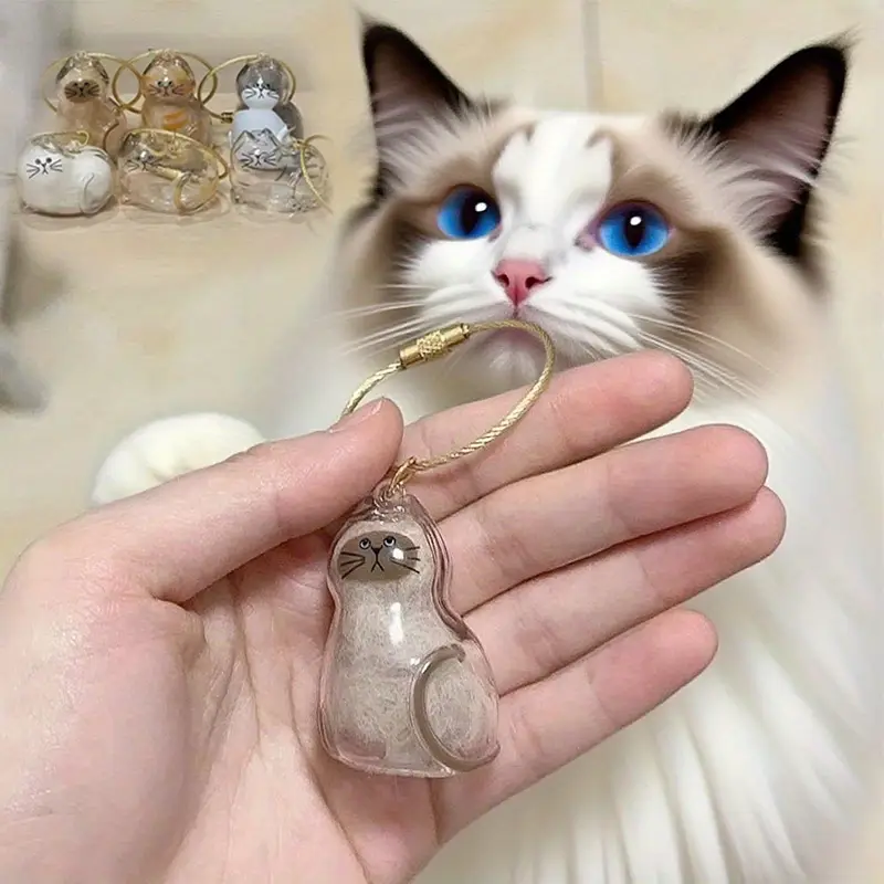 Cat Fur Memorial Keychain Transparent Pet Hair Keepsake Pendant