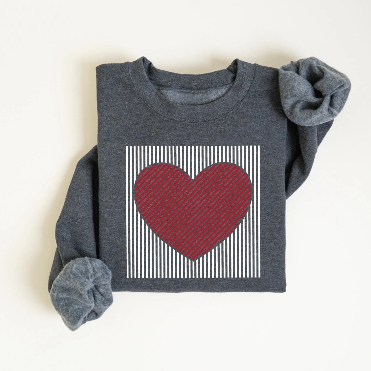 Vintage Heart Striped Women’s Loose Fit Fleece Sweatshirt