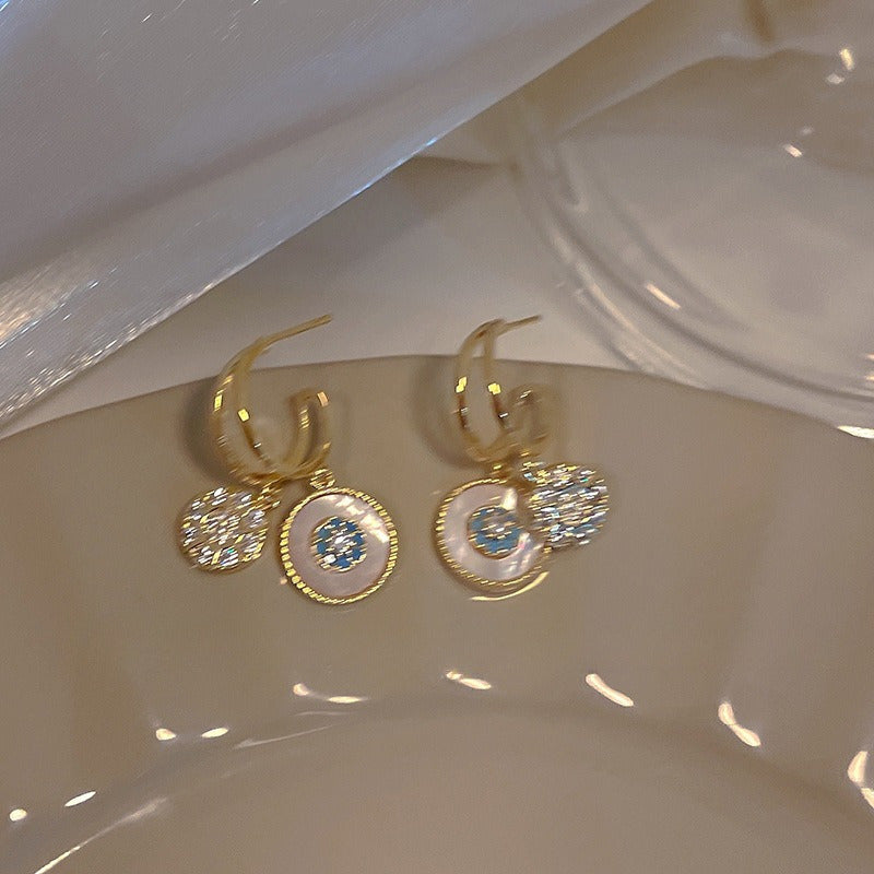 Vintage Boho Gold Plated Zirconia Hoop Earrings With Zirconia Accents