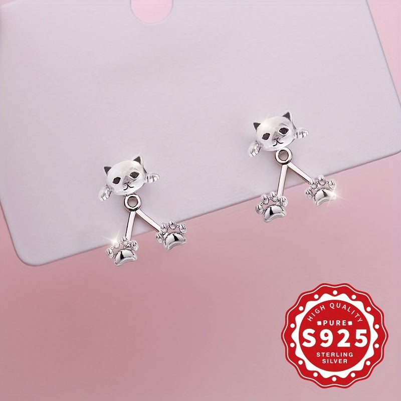 Cat Paw Dangle Earrings Sterling Silver 925 Cute, Hypoallergenic & Perfect Gift Set