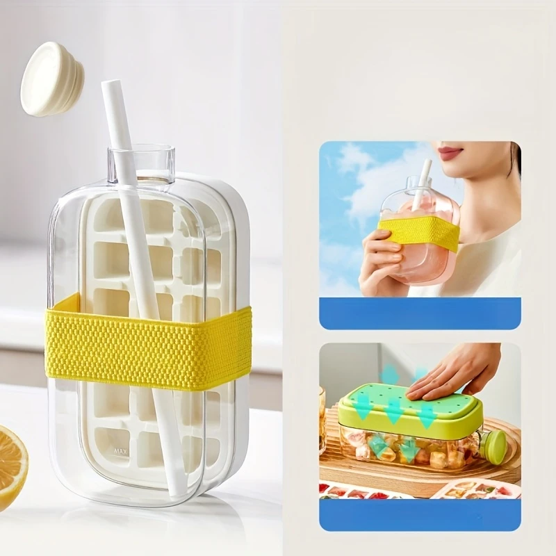 2-in-1 Ice Cube Tray & Water Bottle – Portable High-Capacity Ice Maker Mold for Home & Kitchen Summer Use - CartRare