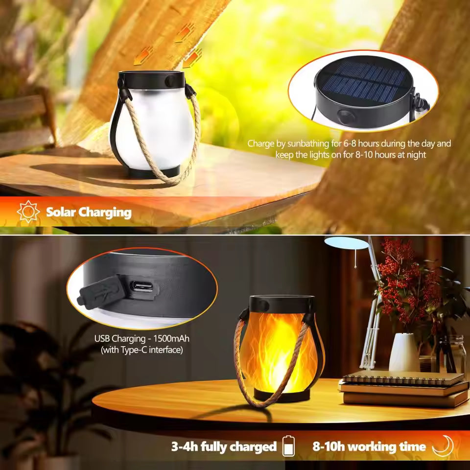 Waterproof Solar Lantern Lights for Outdoor Decor – Flickering Flame Hanging Lights with 2 Modes for Patio, Yard & Garden - CartRare