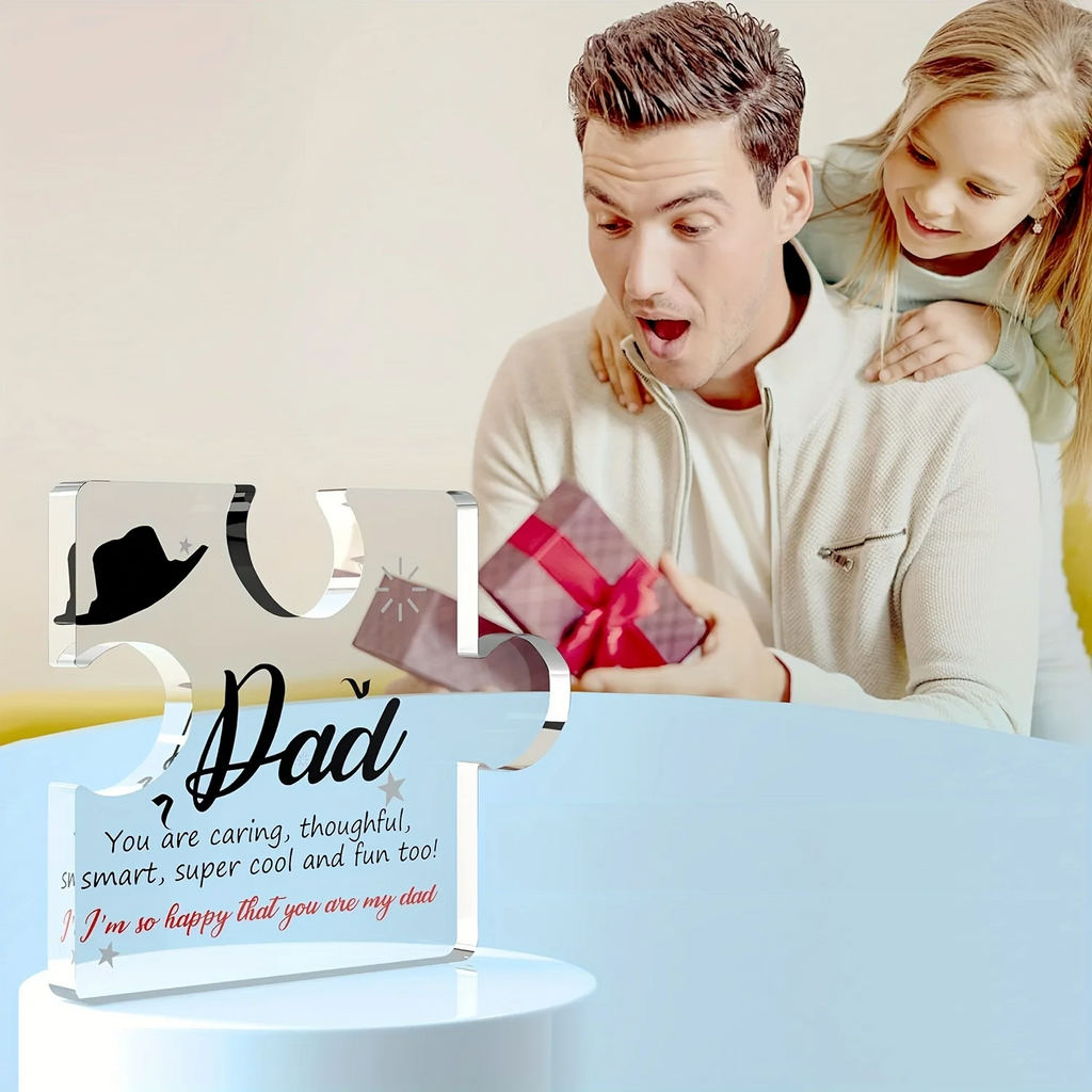 Acrylic Puzzle Piece Gift for Dad Engraved Keepsake from Son & Daughter I Love You Dad - CartRare