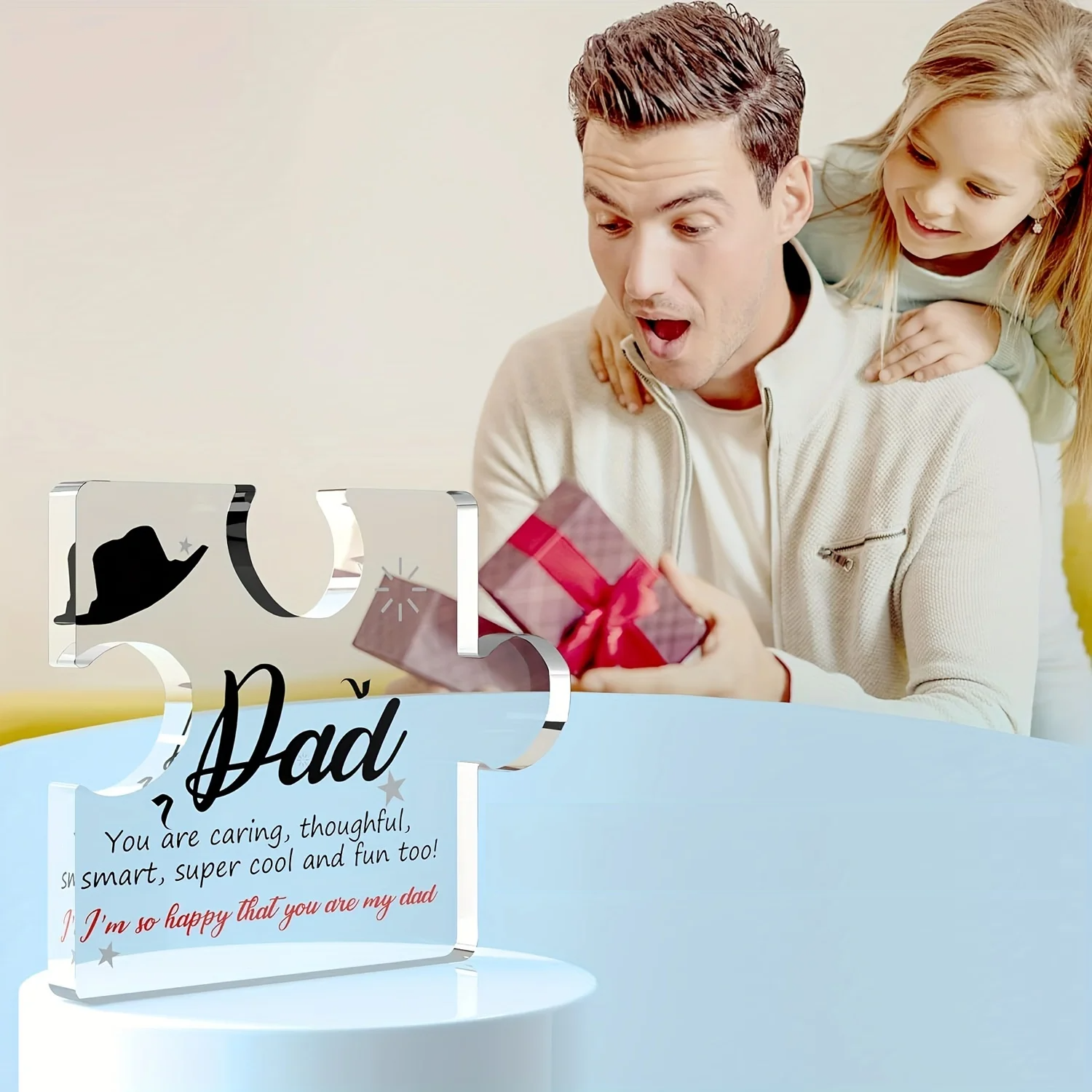Acrylic Puzzle Piece Gift for Dad Engraved Keepsake from Son & Daughter I Love You Dad - CartRare