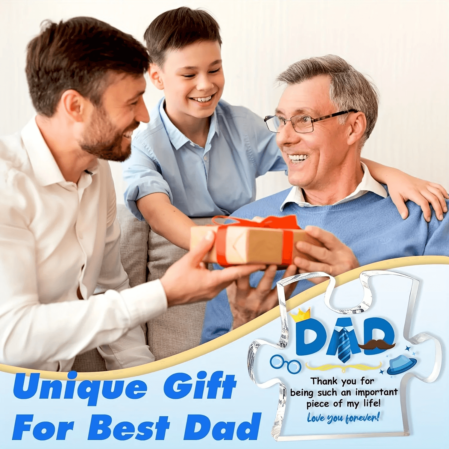 Acrylic Puzzle Plaque with Heartfelt Sayings Gift for Dad from Son or Daughter - CartRare