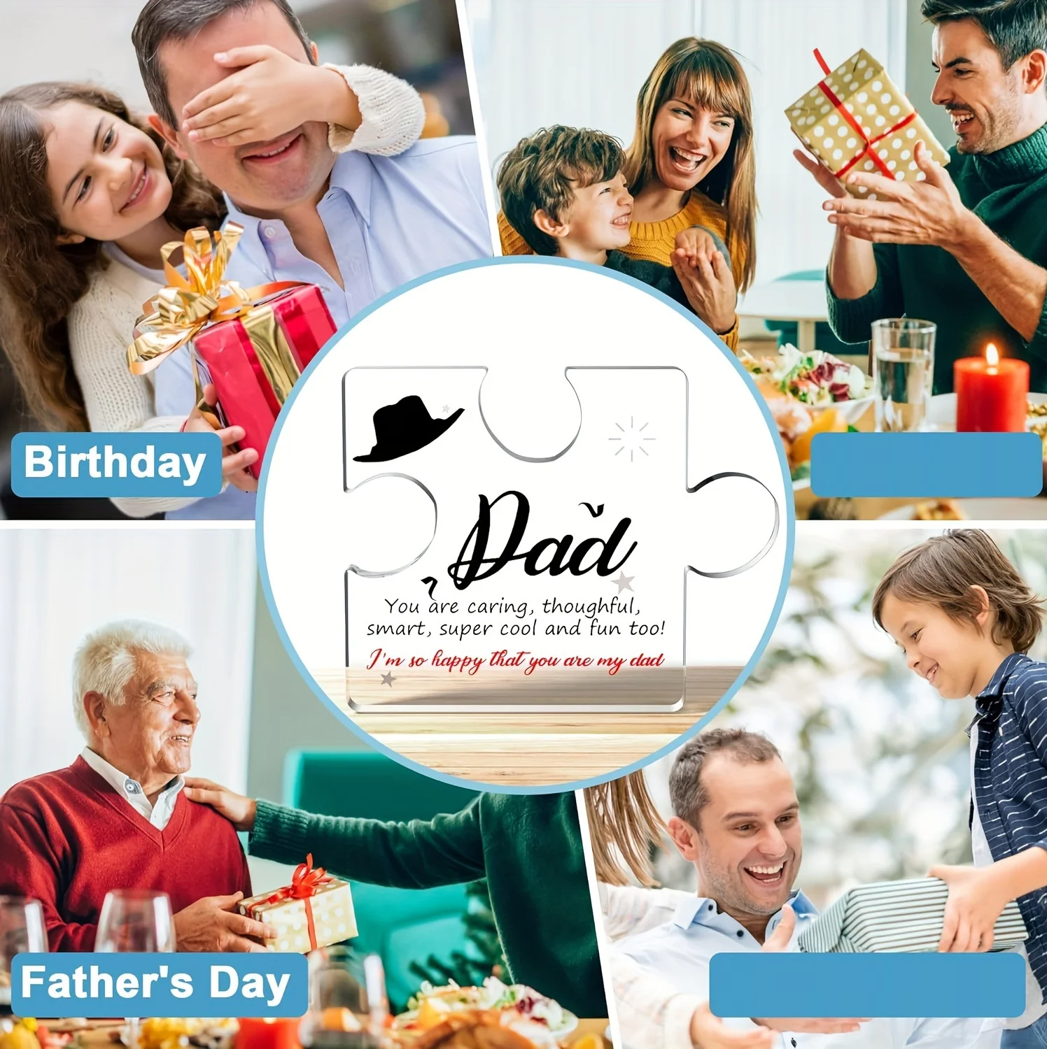 Acrylic Puzzle Piece Gift for Dad Engraved Keepsake from Son & Daughter I Love You Dad - CartRare