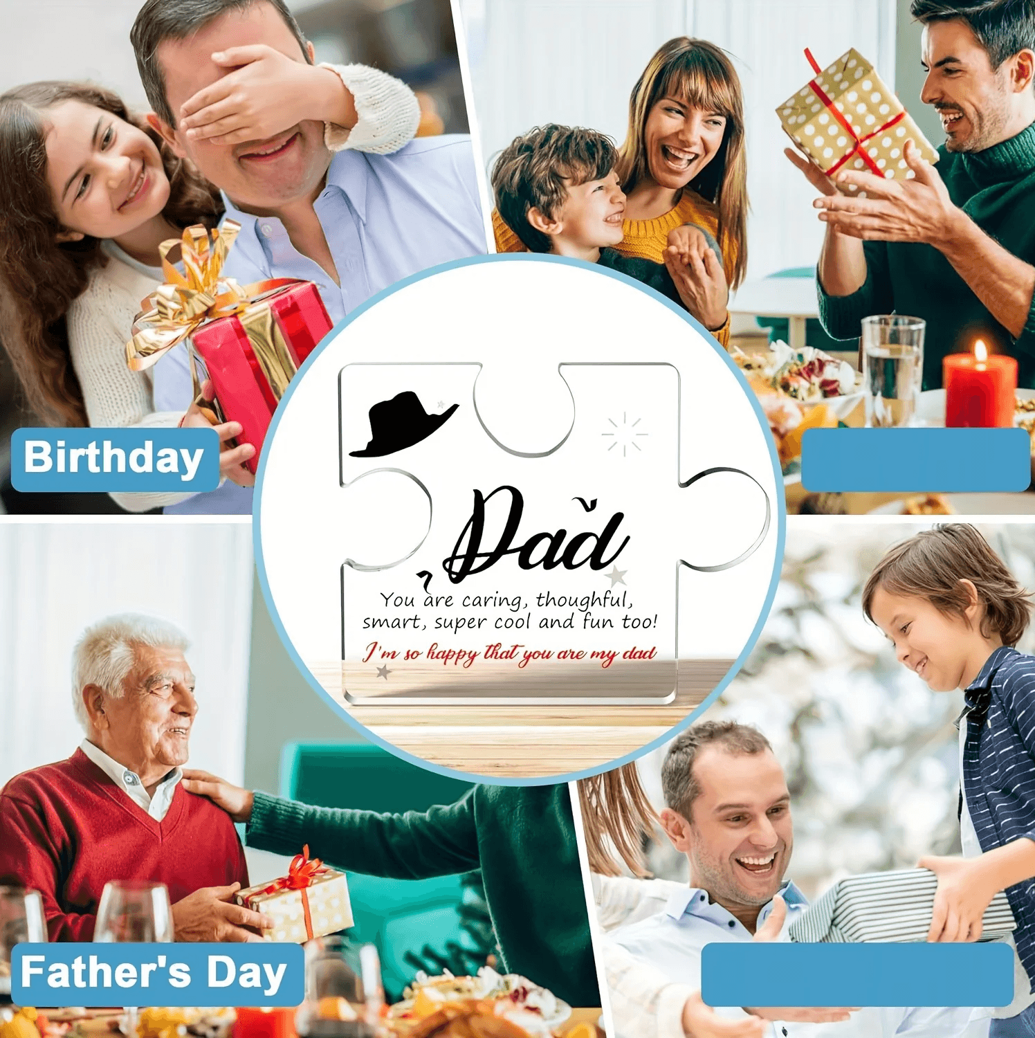 Acrylic Puzzle Piece Gift for Dad Engraved Keepsake from Son & Daughter I Love You Dad - CartRare