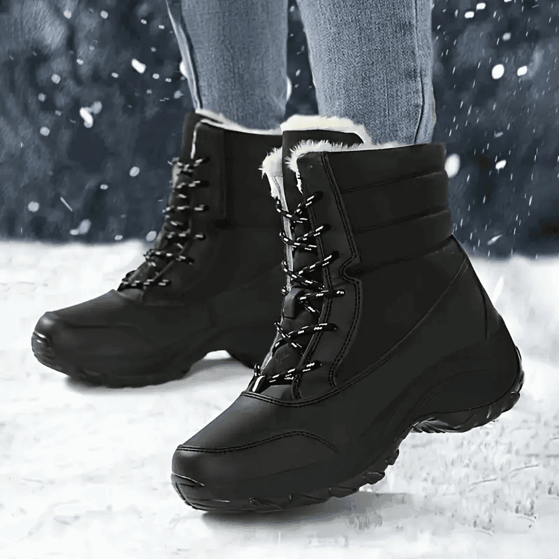 Women’s Waterproof Snow Boots – Warm Fur Platform Winter Shoes with Non-Slip Wedge Sole - CartRare