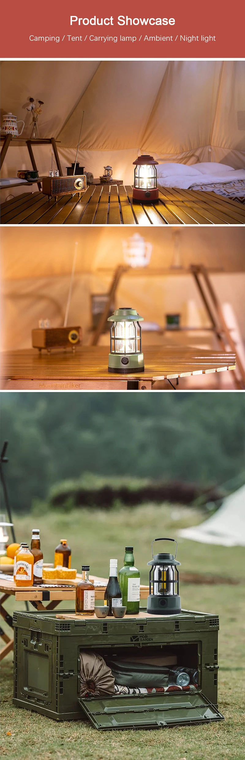 Outdoor LED Lantern Portable Retro Camping Garden Rechargeable Lamp - CartRare