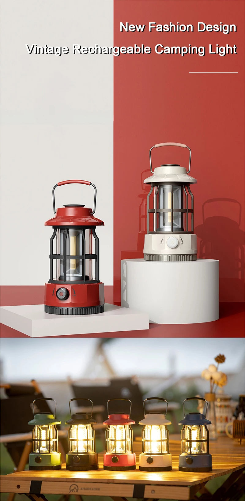 Outdoor LED Lantern Portable Retro Camping Garden Rechargeable Lamp - CartRare