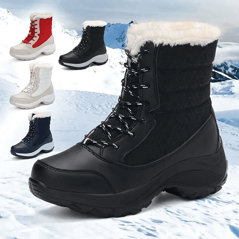 Women’s Waterproof Snow Boots – Warm Fur Platform Winter Shoes with Non-Slip Wedge Sole - CartRare