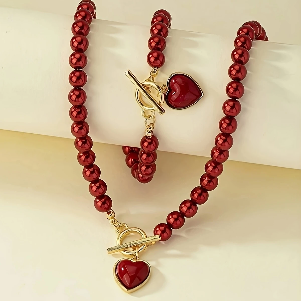 2-Piece Imitation Pearl Jewelry Set – Elegant Necklace & Bracelet with Natural Color Beads for Girls - CartRare