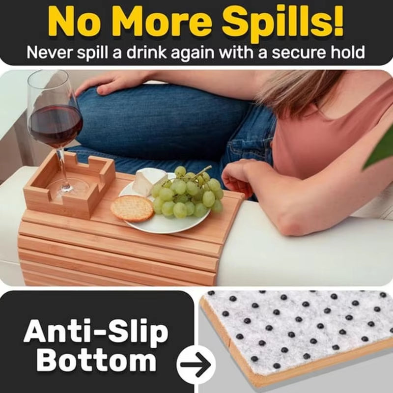 Foldable Wood Couch Cup Holder Tray for Sofa Armrest Drinks
