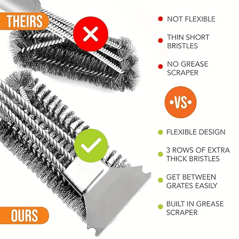 Non-stick Stainless Steel BBQ Cleaning Brush with Safe Bristles - CartRare