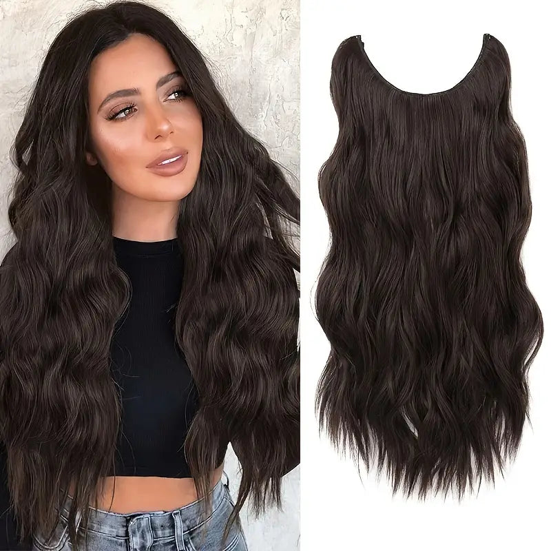 Premium Synthetic Invisible Wire Hair Extensions – Long Wavy Synthetic Hairpiece for Women, No Clips - CartRare
